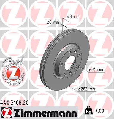 Zimmermann 440.3108.20 - Гальмівний диск autocars.com.ua