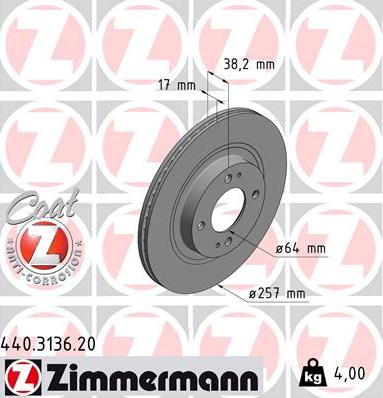 Zimmermann 440.3136.20 - Гальмівний диск autocars.com.ua