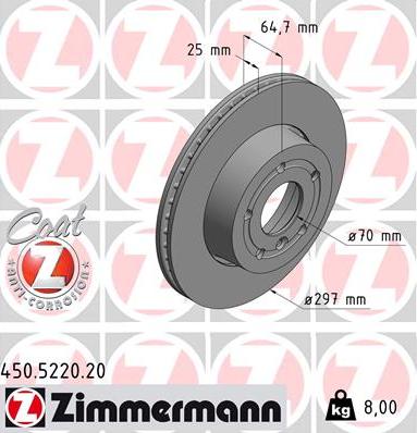 Zimmermann 450.5220.20 - Тормозной диск avtokuzovplus.com.ua