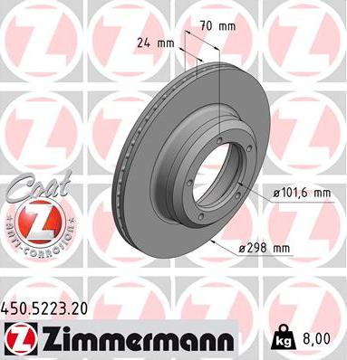 Zimmermann 450.5223.20 - Гальмівний диск autocars.com.ua