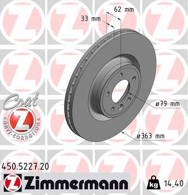 Zimmermann 450.5227.20 - Гальмівний диск autocars.com.ua