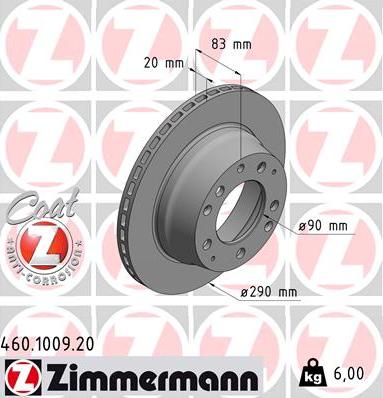 Zimmermann 460.1009.20 - Гальмівний диск autocars.com.ua