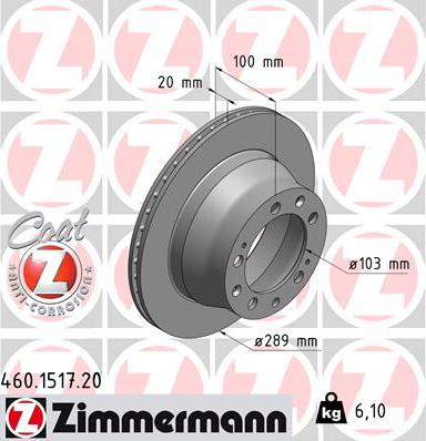 Zimmermann 460.1517.20 - Гальмівний диск autocars.com.ua