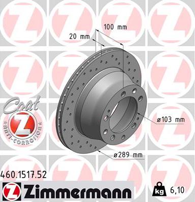 Zimmermann 460.1517.52 - Гальмівний диск autocars.com.ua