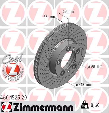 Zimmermann 460.1525.20 - Гальмівний диск autocars.com.ua