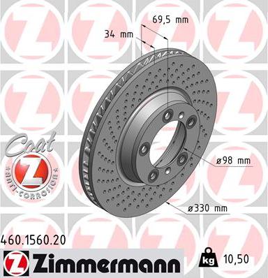 Zimmermann 460.1560.20 - Гальмівний диск autocars.com.ua