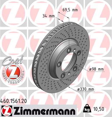 Zimmermann 460.1561.20 - Гальмівний диск autocars.com.ua