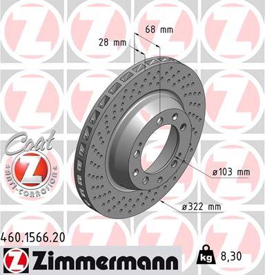 Zimmermann 460.1566.20 - Гальмівний диск autocars.com.ua