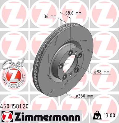 Zimmermann 460.1581.20 - Гальмівний диск autocars.com.ua