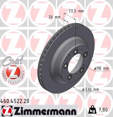 Zimmermann 460.4522.20 - Тормозной диск avtokuzovplus.com.ua