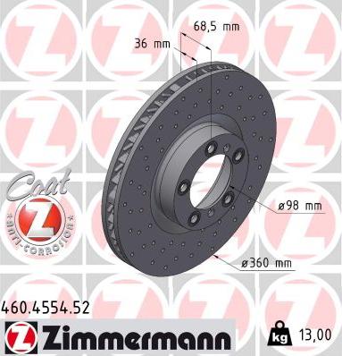 Zimmermann 460.4554.52 - Гальмівний диск autocars.com.ua