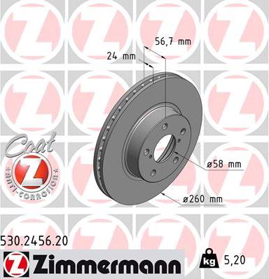 Zimmermann 530.2456.20 - Гальмівний диск autocars.com.ua