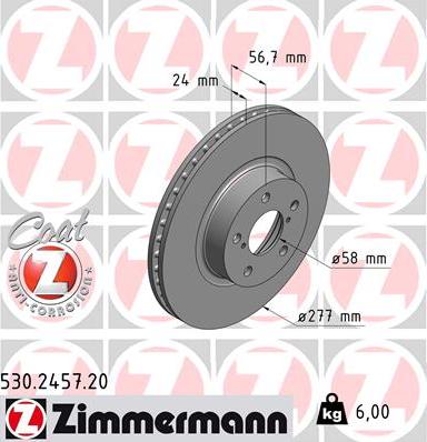 Zimmermann 530.2457.20 - Тормозной диск autodnr.net