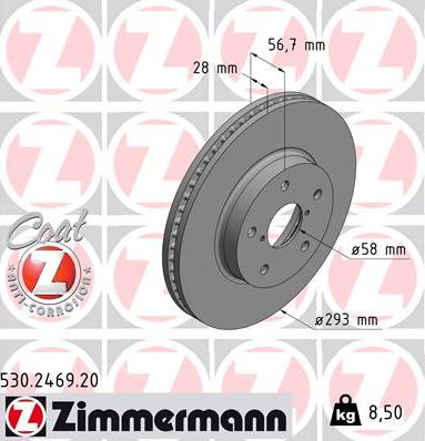 Zimmermann 530.2469.20 - Гальмівний диск autocars.com.ua