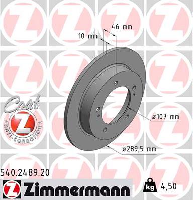 Zimmermann 540.2489.20 - Гальмівний диск autocars.com.ua