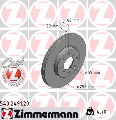 Zimmermann 540.2491.20 - Гальмівний диск autocars.com.ua