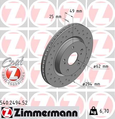 Zimmermann 540.2494.52 - Гальмівний диск autocars.com.ua