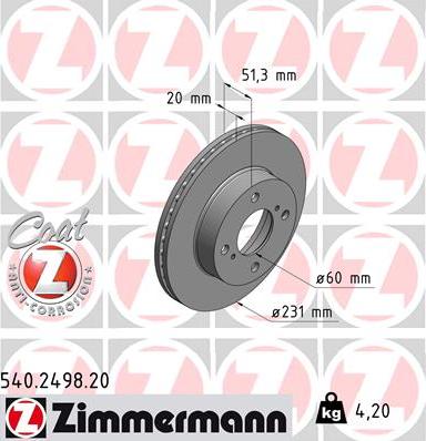 Zimmermann 540.2498.20 - Тормозной диск avtokuzovplus.com.ua