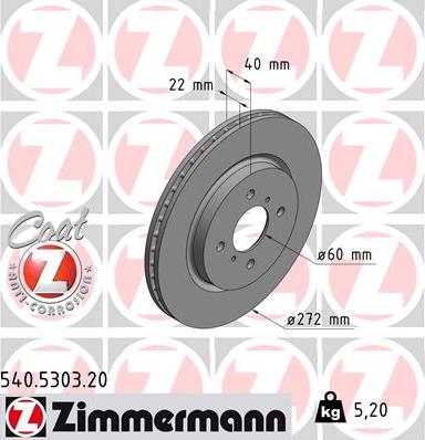 Zimmermann 540.5303.20 - Гальмівний диск autocars.com.ua