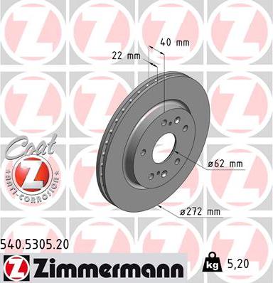 Zimmermann 540.5305.20 - Гальмівний диск autocars.com.ua