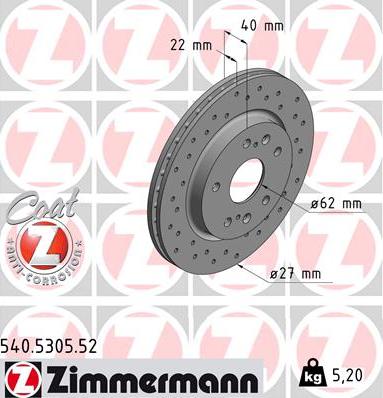 Zimmermann 540.5305.52 - Гальмівний диск autocars.com.ua