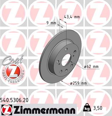 Zimmermann 540.5306.20 - Гальмівний диск autocars.com.ua