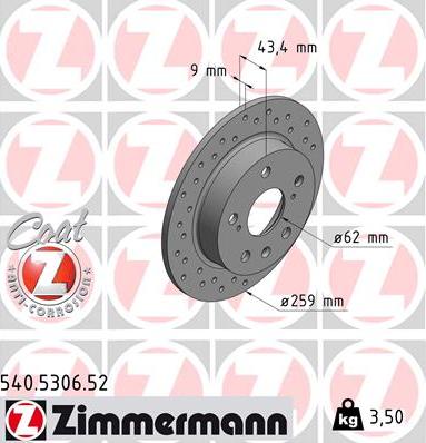 Zimmermann 540.5306.52 - Гальмівний диск autocars.com.ua