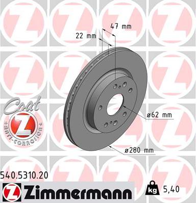 Zimmermann 540.5310.20 - Тормозной диск avtokuzovplus.com.ua