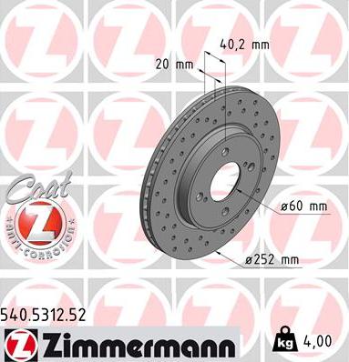 Zimmermann 540.5312.52 - Тормозной диск avtokuzovplus.com.ua