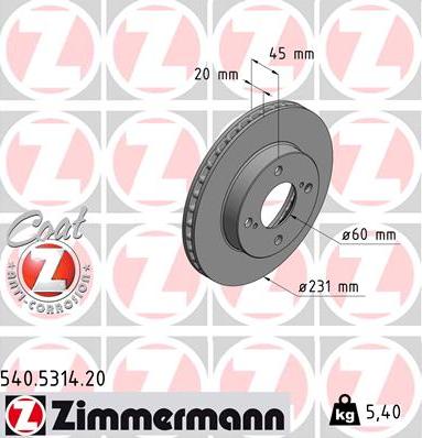 Zimmermann 540.5314.20 - Гальмівний диск autocars.com.ua