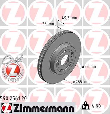 Zimmermann 590.2561.20 - Тормозной диск avtokuzovplus.com.ua