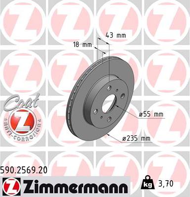 Zimmermann 590.2569.20 - Тормозной диск avtokuzovplus.com.ua