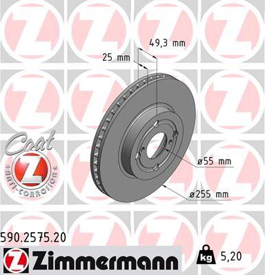 Zimmermann 590.2575.20 - Гальмівний диск autocars.com.ua