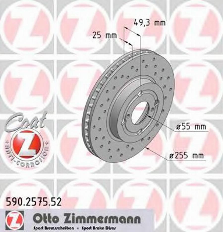 Zimmermann 590.2575.52 - Гальмівний диск autocars.com.ua