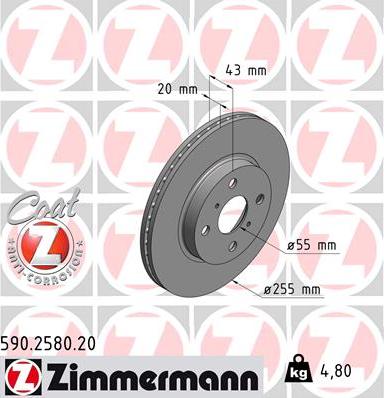 Zimmermann 590.2580.20 - Гальмівний диск autocars.com.ua