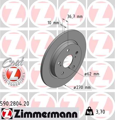 Zimmermann 590.2804.20 - Тормозной диск autodnr.net