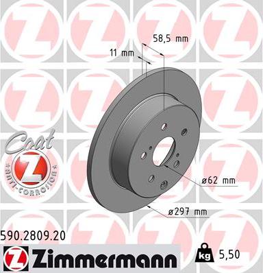 Zimmermann 590.2809.20 - Гальмівний диск autocars.com.ua