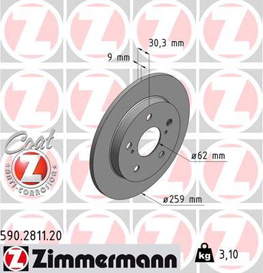 Zimmermann 590.2811.20 - Гальмівний диск autocars.com.ua