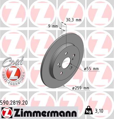 Zimmermann 590.2819.20 - Тормозной диск avtokuzovplus.com.ua