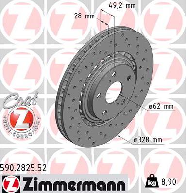 Zimmermann 590.2825.52 - Тормозной диск avtokuzovplus.com.ua