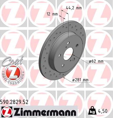 Zimmermann 590.2829.52 - Гальмівний диск autocars.com.ua