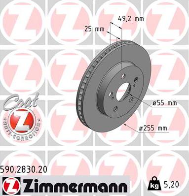 Zimmermann 590.2830.20 - Тормозной диск avtokuzovplus.com.ua