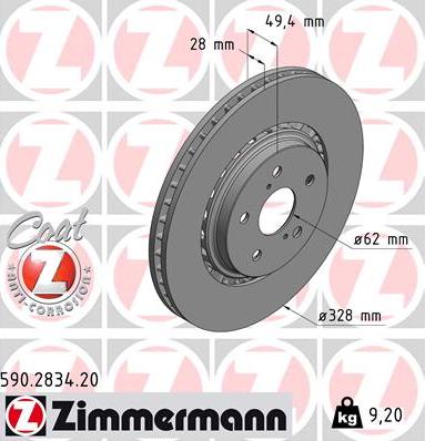 Zimmermann 590.2834.20 - Тормозной диск autodnr.net