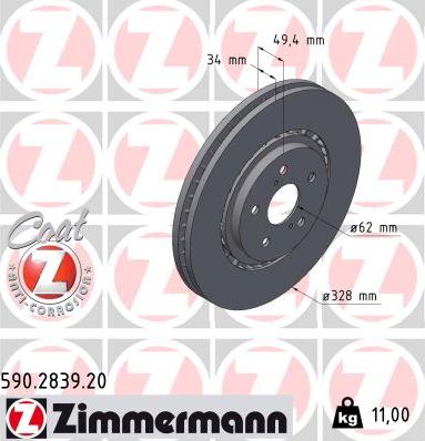 Zimmermann 590.2839.20 - Гальмівний диск autocars.com.ua