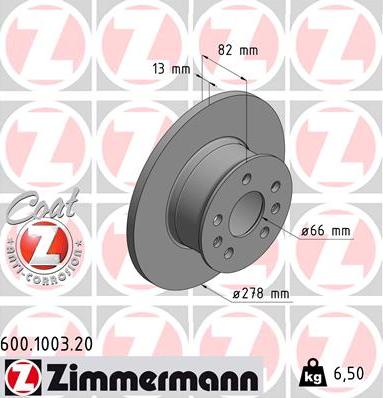 Zimmermann 600.1003.20 - Тормозной диск avtokuzovplus.com.ua