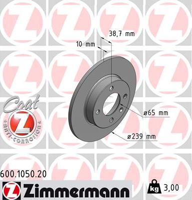 Zimmermann 600.1050.20 - Гальмівний диск autocars.com.ua