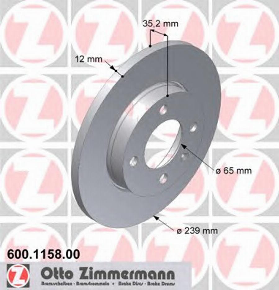 Zimmermann 600 1158 00 - Гальмівний диск autocars.com.ua