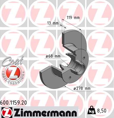 Zimmermann 600.1159.20 - Тормозной диск avtokuzovplus.com.ua