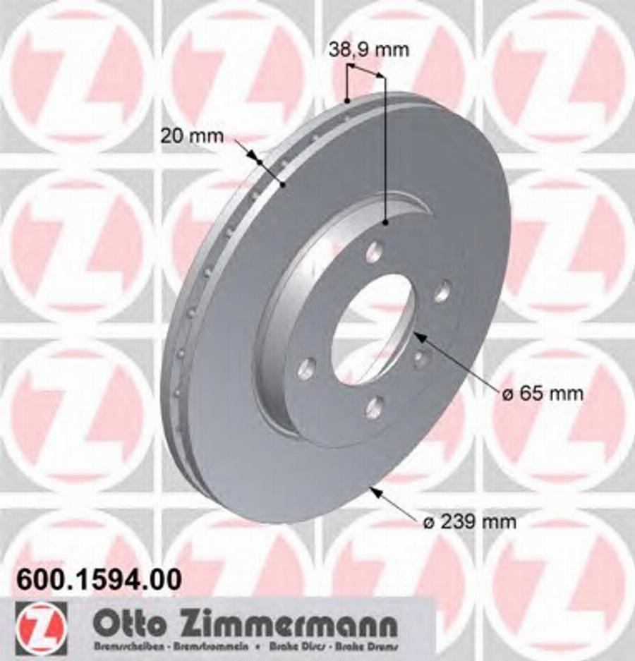 Zimmermann 600 1594 00 - Гальмівний диск autocars.com.ua