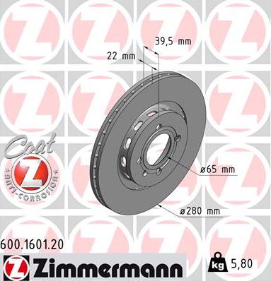 Zimmermann 600.1601.20 - Тормозной диск avtokuzovplus.com.ua